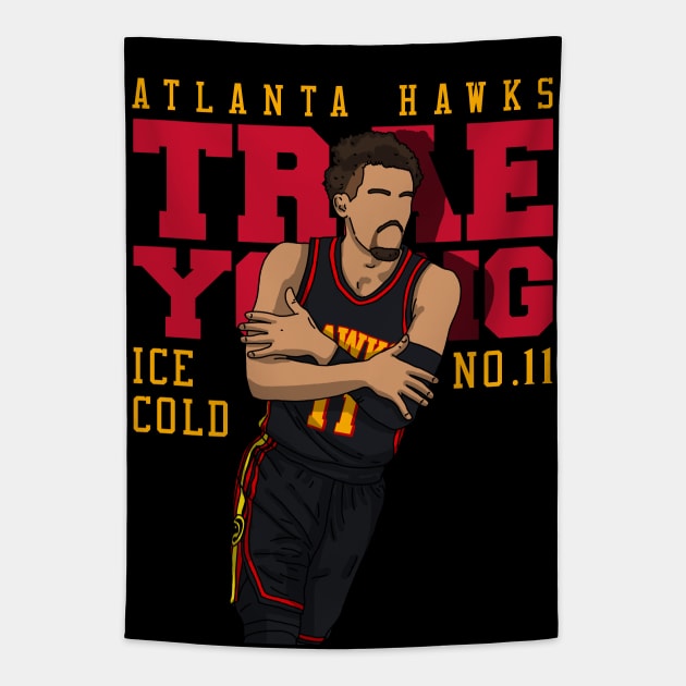 Trae Young Ice Cold Celebration Tapestry by mia_me