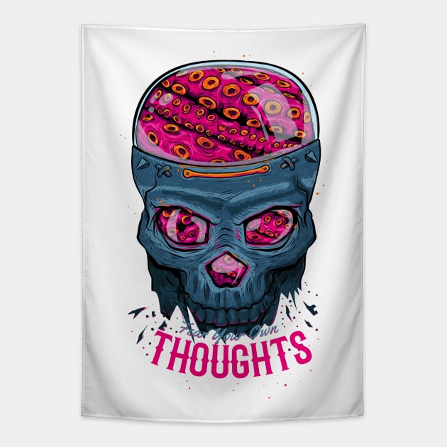 Fear your own thoughts octopus skull Tapestry by TOKEBI