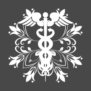 Abstract Floral Caduceus - White T-Shirt