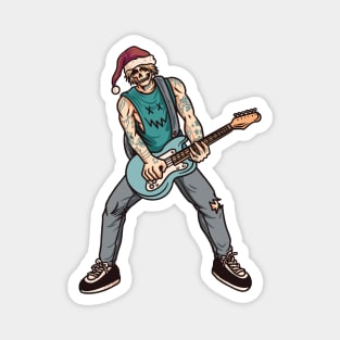 Rocker Skeleton with Guitar and Santa Hat Magnet