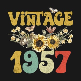 Vintage 1957 Sunflower Floral Retro Groovy 66th Birthday T-Shirt