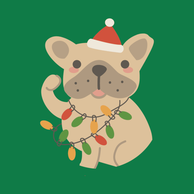 Cute French Bulldog With Santa Hat And Christmas Lights by hypedesigns19