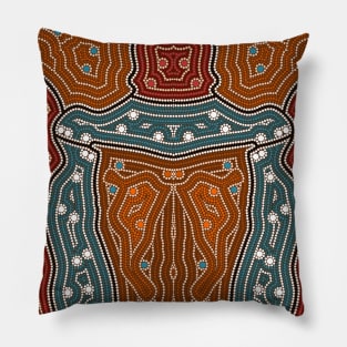 An illustration based on aboriginal style of dot painting depicting landscape by night before settlement. Pillow