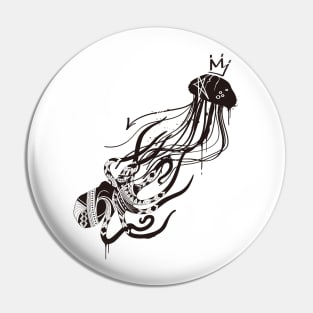 Octopus and Jellyfish (Monochrome) Pin