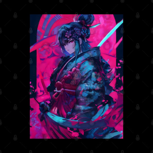 Neon samurai japanese princess by Spaceboyishere