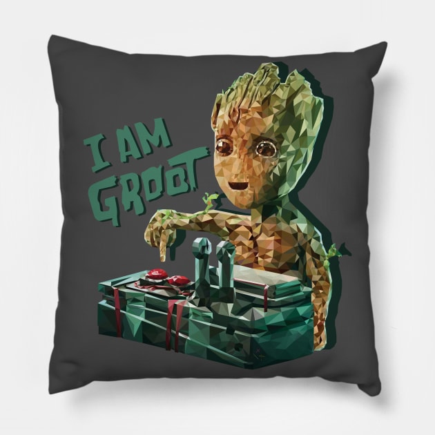 Groot with Bomb (Low Poly) Pillow by |NAME|