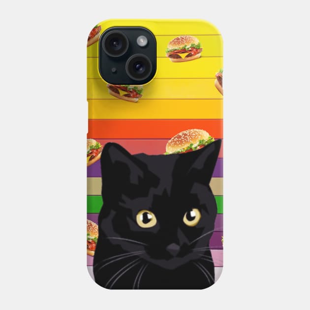 Black cat and burgers, Black cat collage art Phone Case by reesea