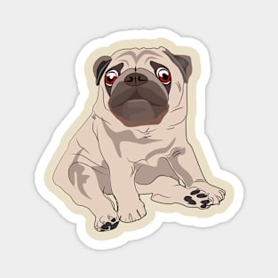 Cute puppy pug sitting down - hand drawing illustrations Magnet