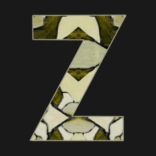 Letter Z Monogram Initial Olive Green Pearl White Aesthetic Abstract Pattern Painting On Canvas T-Shirt