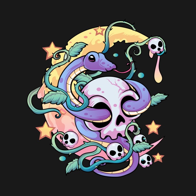 Pastel Goth Snake Skull by DionArts