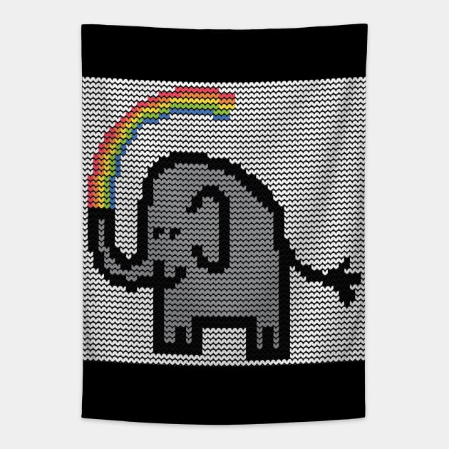 Animals Knitted Patch Ultimate Gray Elephant and Rainbow Tapestry by ellenhenryart