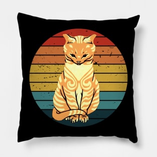 Orange Tabby Cat in Retro Rainbow Pillow