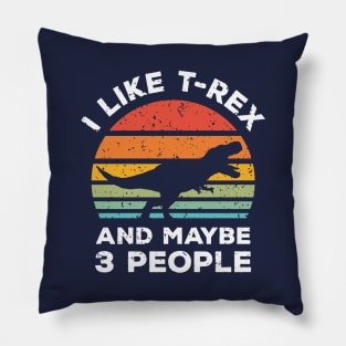 I Like T-Rex and Maybe 3 People, Retro Vintage Sunset with Style Old Grainy Grunge Texture Pillow