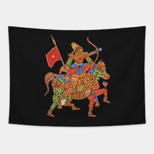 "Ashwa purush" Horse formation by men, Indian folk art design Tapestry