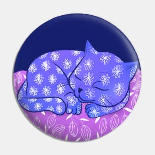 Sleeping cute purple cat with flower pattern Pin