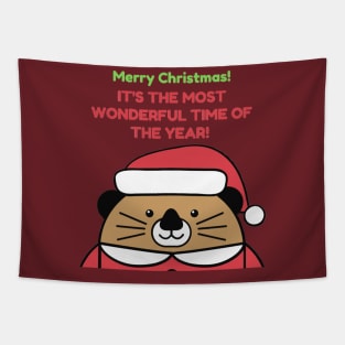 Merry Christmas Santa Bear Tapestry