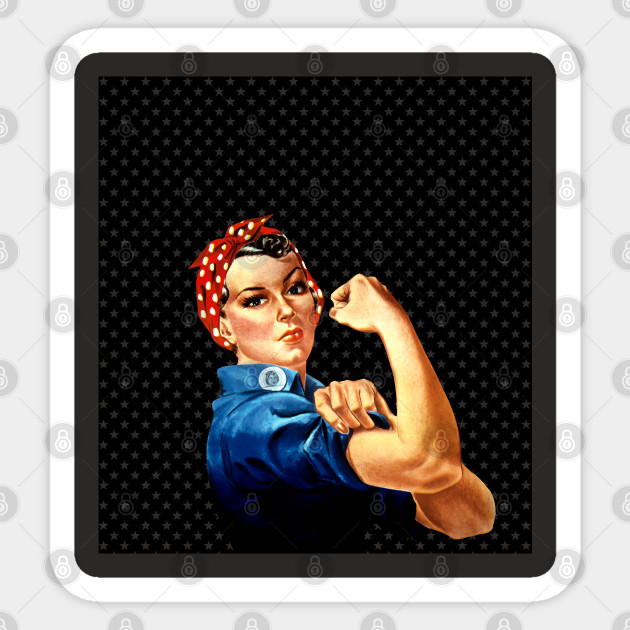 Rosie the Riveter- Black Background with Star Pattern Design - Rosie The Riveter - Sticker