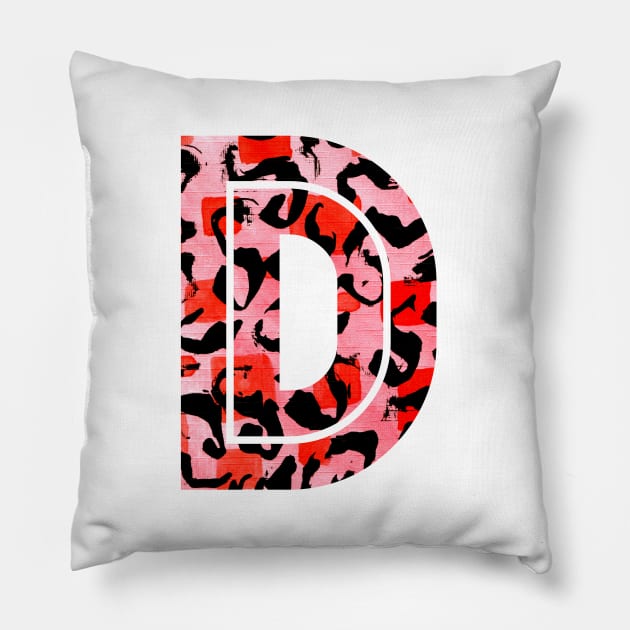 Abstract Letter D Watercolour Leopard Print Alphabet Red Pillow by Squeeb Creative