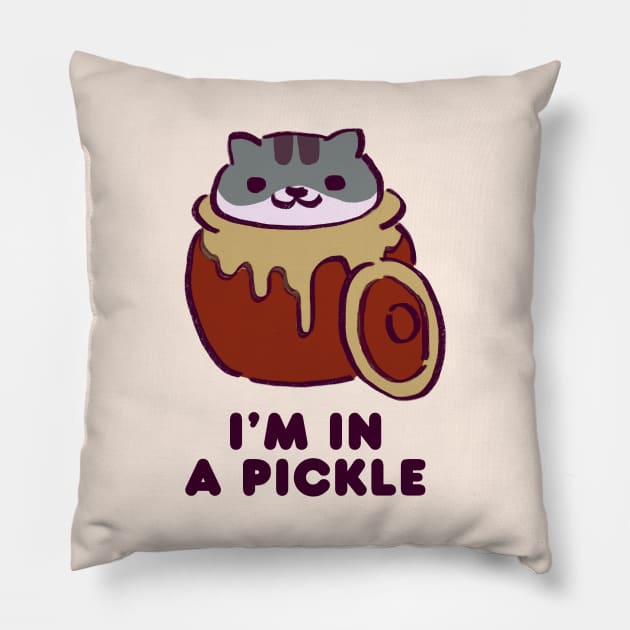 kitty collector cat pickles pickles in a pickling jar / i'm in a pickle Pillow by mudwizard