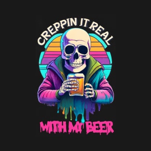 Spooky Skeleton Halloween Drinking Beer T-Shirt