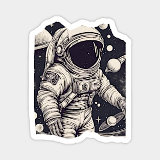 Floating Astronaut in Space Spacesuit Stars Planet Magnet