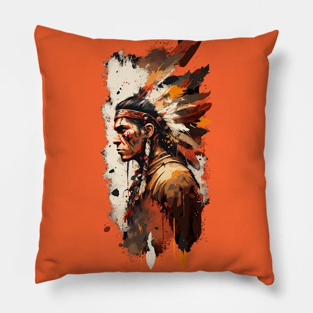 Native American Warrior V4 Pillow by Peter Awax