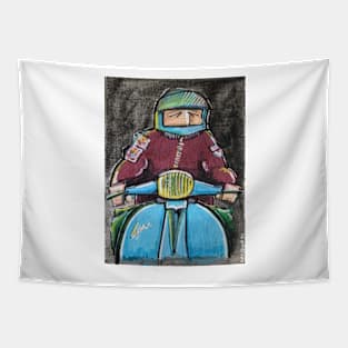 Retro Scooter, Classic Scooter, Scooterist, Scootering, Scooter Rider, Mod Art Tapestry