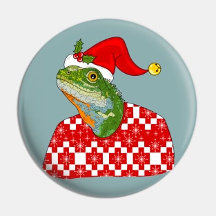 Christmas Sweater Lizard With Blue Background Pin