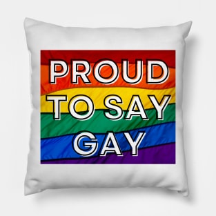 Proud to Say Gay - Pride Flag - Oppose Don't Say Gay Bill - LGBTQIA2S+ Pillow