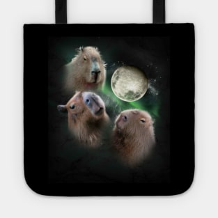 3 Three Capybara Moon, Wolf Wolves Howling Tote