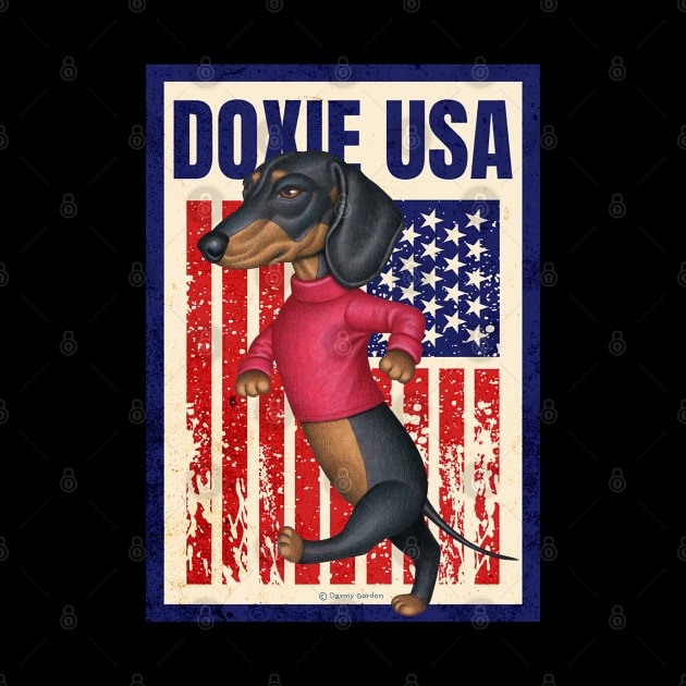 Doxie red white blue patriotic Black Dachshund Walking USA by Danny Gordon Art