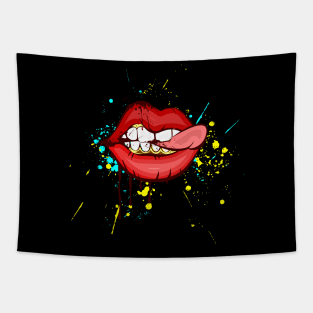 RED LIPS WITH TEETS Tapestry