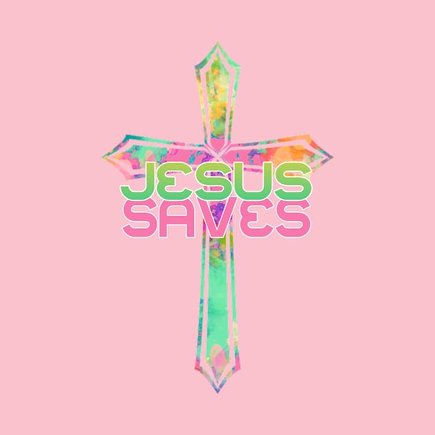 Jesus Saves with Stained Glass Cross by AlondraHanley