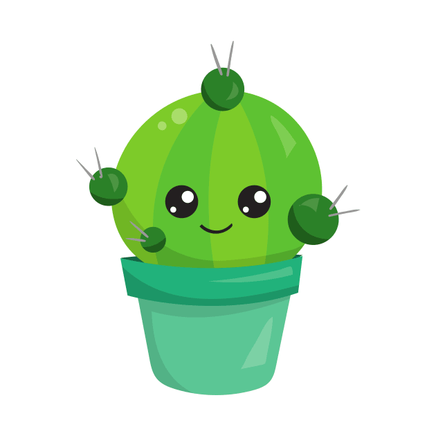 Cute Cactus, Kawaii Cactus, Green Cactus, Pot by Jelena Dunčević