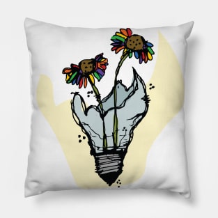 Light bulb with pride month flowers Pillow