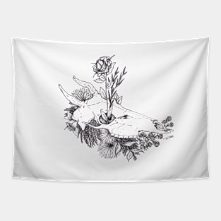 Floral Deer Skull Tapestry