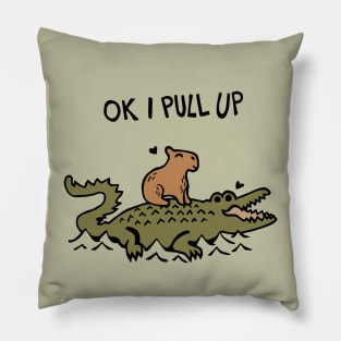 OK I Pull Up Capybara and Crocodile Love Pillow