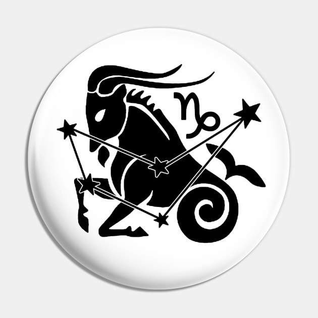 Capricorn - Zodiac Astrology Symbol with Constellation and Sea Goat Design (Black on White, Symbol Only Variant) Pin by Occult Designs