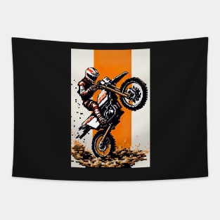 Dirt bike cool wheelie - pixel art style orange and tan Tapestry