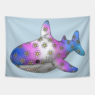 Blue, Pink, White, Pink and Blue Shark Tapestry