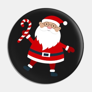 Santa Claus cartoon character with candy cane Pin