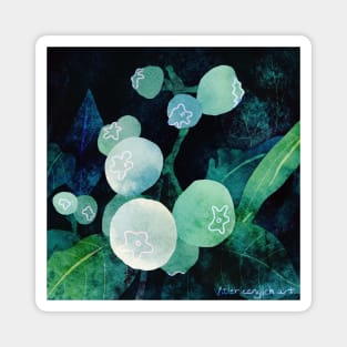 Green Blueberry Branch Negative Painting Watercolor Magnet