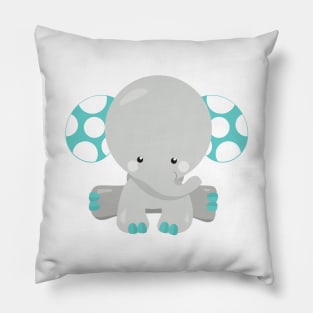 Cute Elephant, Little Elephant - Blue Gray Pillow