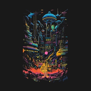 Neon Invasion in the City of Tomorrow Design by gnarly T-Shirt