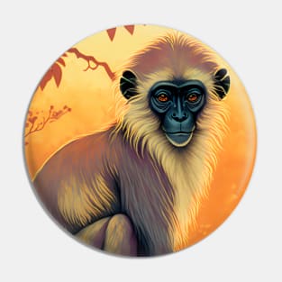 Langur and Tree Sunset Scene Pin