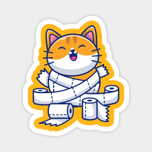 Cute cat with toilet tissue paper roll cartoon Magnet