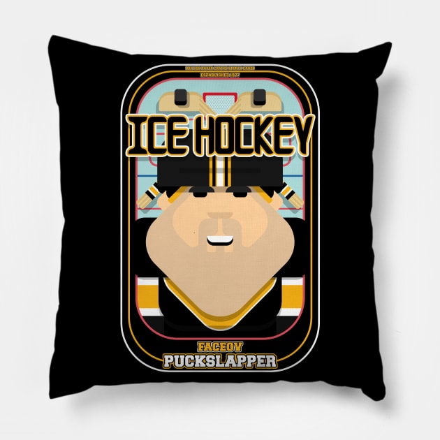 Ice Hockey Black and Yellow - Faceov Puckslapper - Victor version Pillow by Boxedspapercrafts