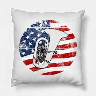 Tuba USA Flag Tubaist Brass Musician 4th July Pillow