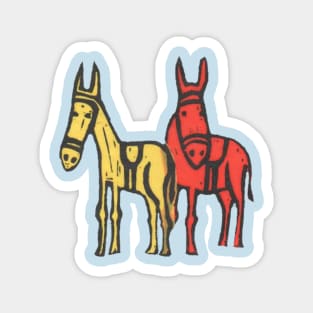 Donkeys, double donkeys on blue Magnet