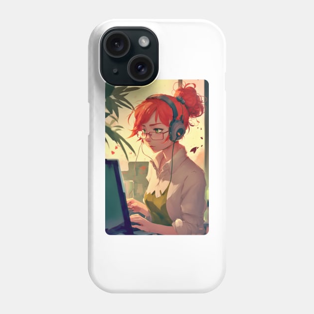 Redhead Anime Programmer Phone Case by SMCLN